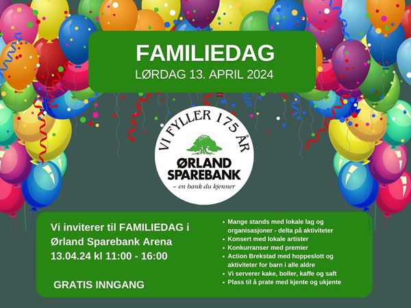 Plakat med info familiedag Ørland Sparebank