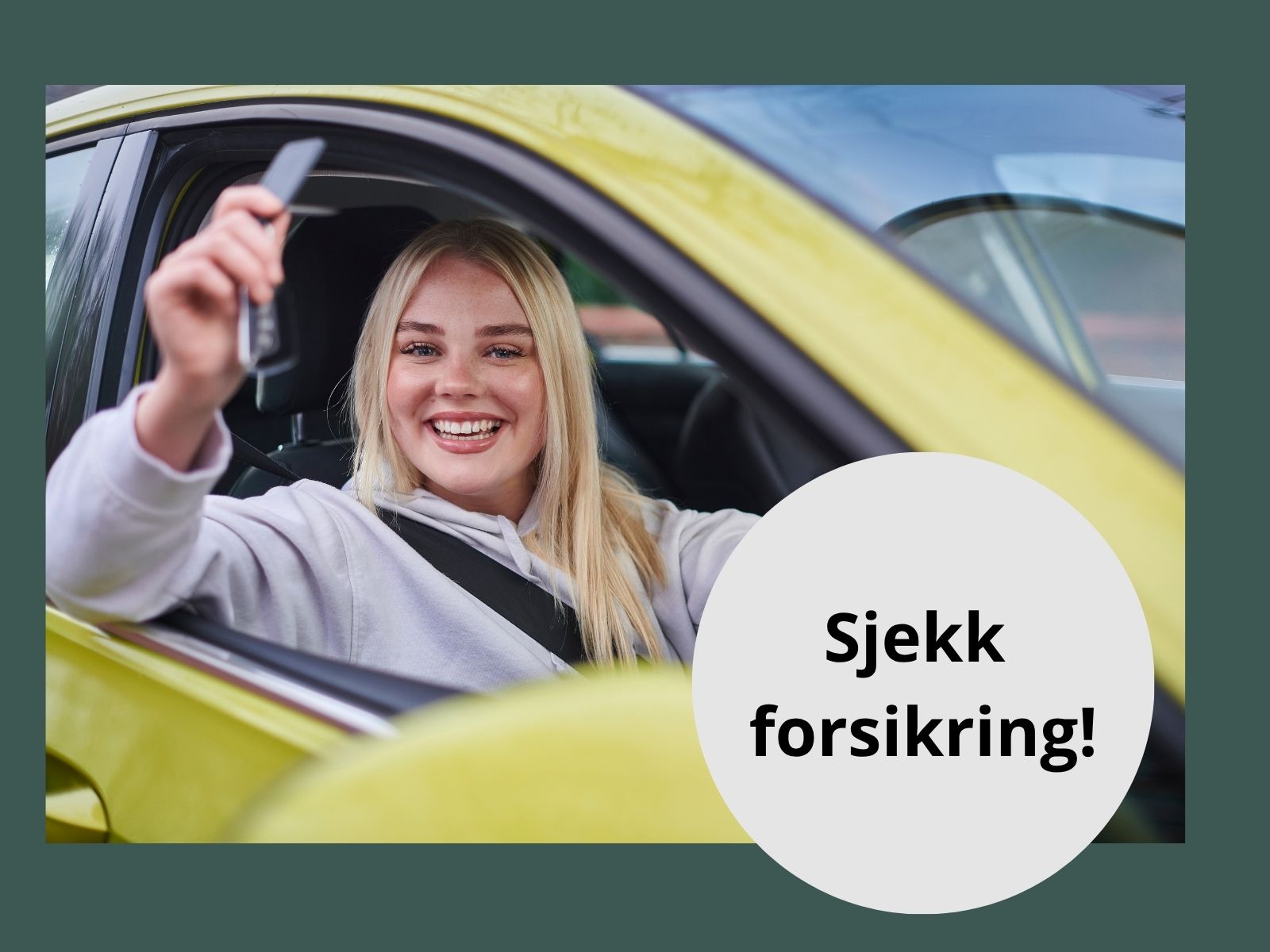 Jente i bil med bilnøkler