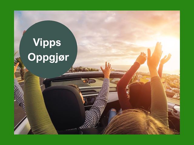 Bilde av hender i været fra en bil, med tekst Vipps oppgjør