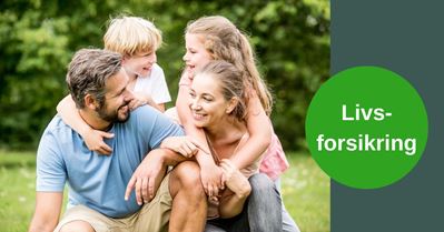 Bilde av familie på 4 stk tekst "Livsforsikring"
